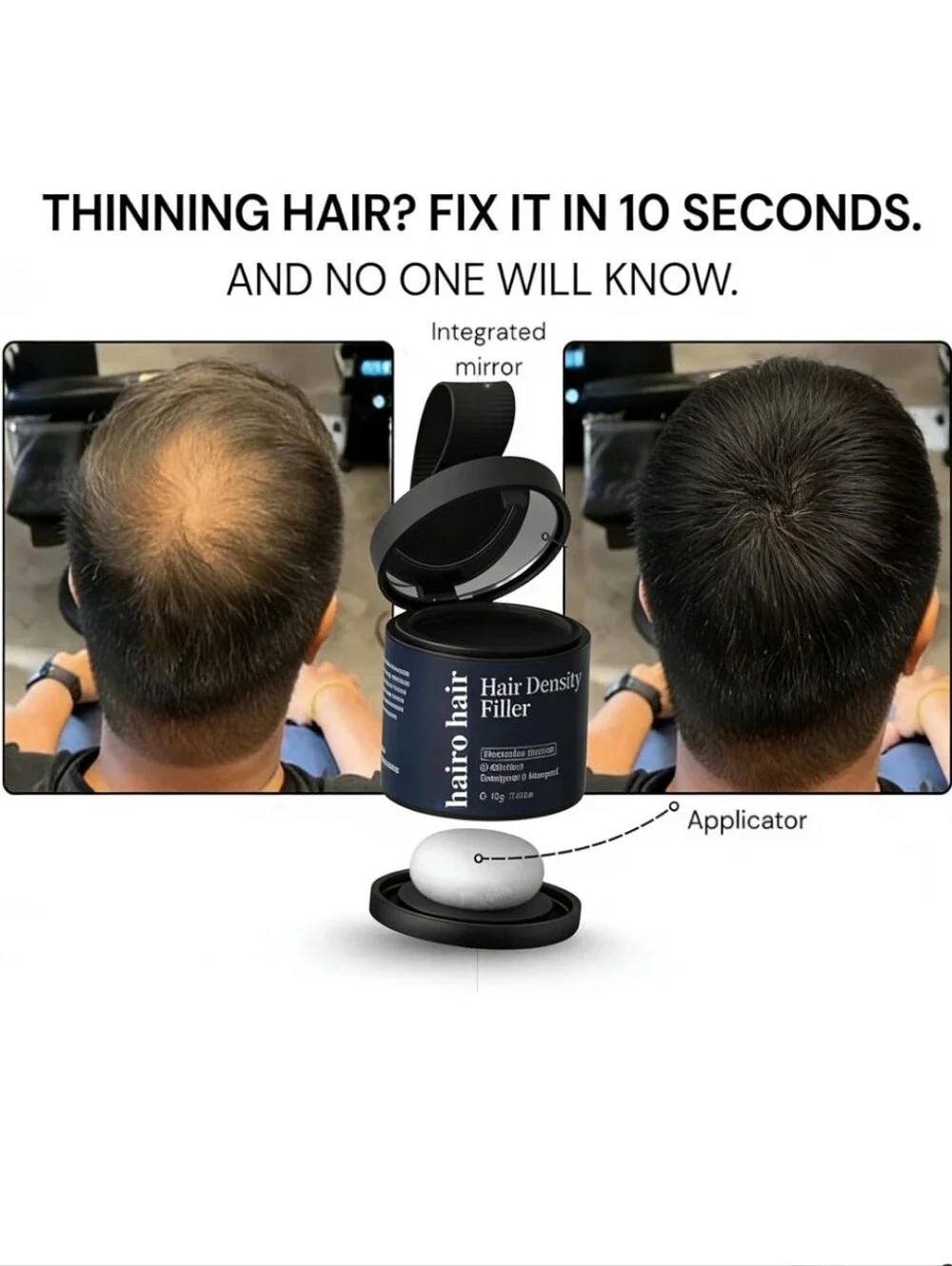 Hair Density Filler Hairline Powder for Instant Gray Coverage & Bald Spots Black